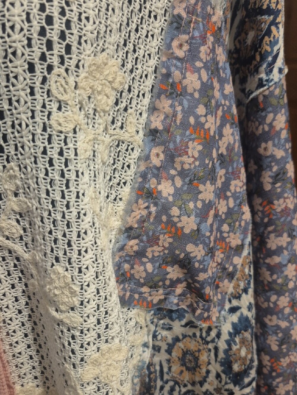 POL Patchwork Floral & Lace Blazer Jacket in Pink, Blue, and Cream - Picture 7 of 13